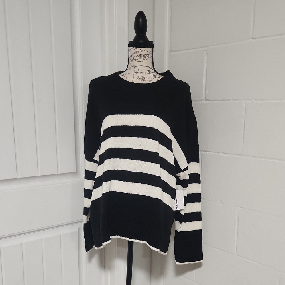 Sonoma Oversized Black and White Striped Sweater XXL NWT